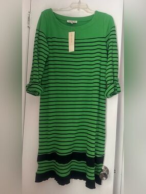Green & Black Striped Shift Dress - Classic Casual